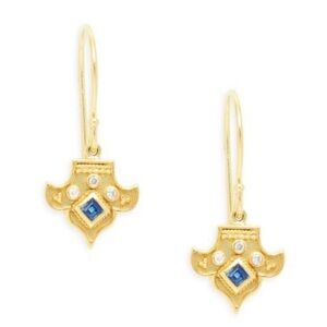 18k Yellow Gold Sapphire & Diamond Hook Earrings $945 ✨Final Sale✨